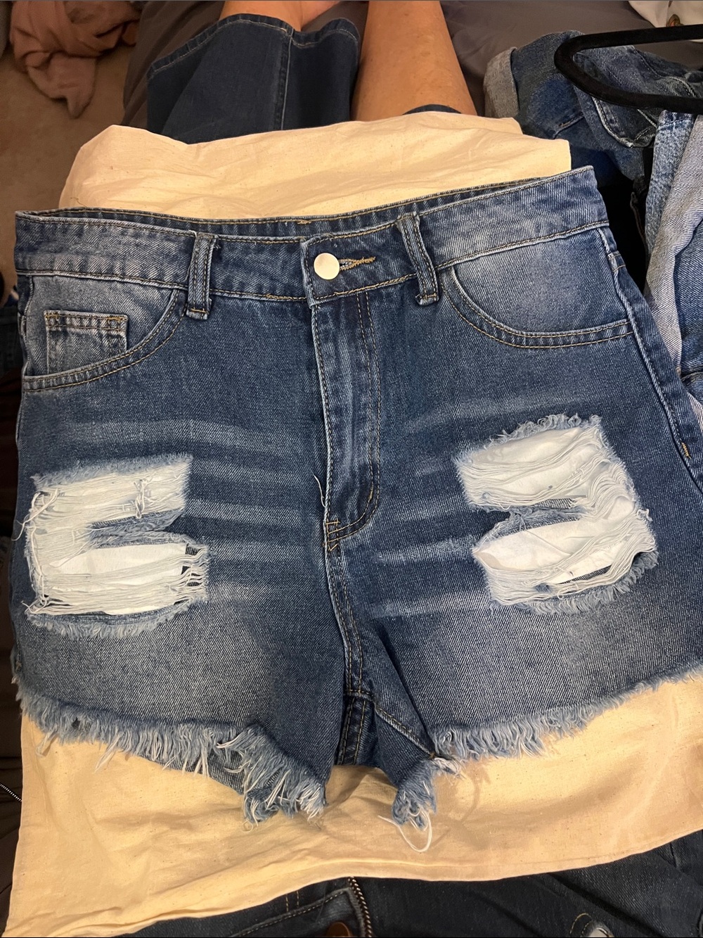 SHEIN Blue Distressed High-Rise Denim Shorts. Never worn